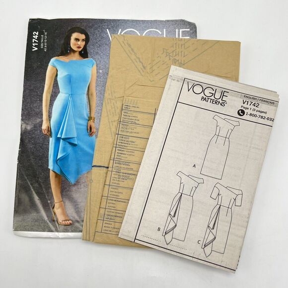 Vogue Sewing Pattern V1742 A5 Fitted Asymmetric Front Formal Dress 6 8 10 12 14 - Picture 7 of 7